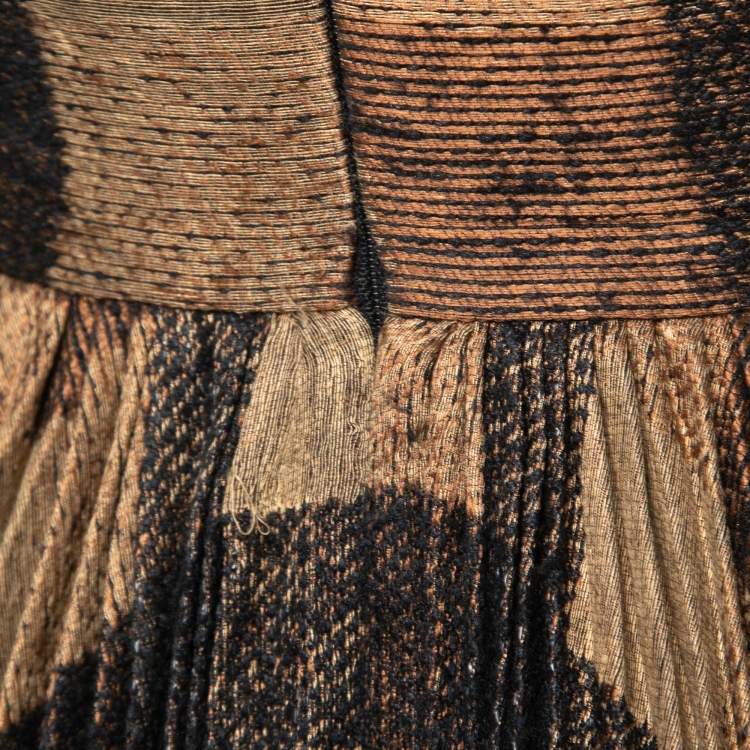 Pre Owned Dior Black and Brown Silk Blend Beaded Strap Pleated A-line Mini Dress S