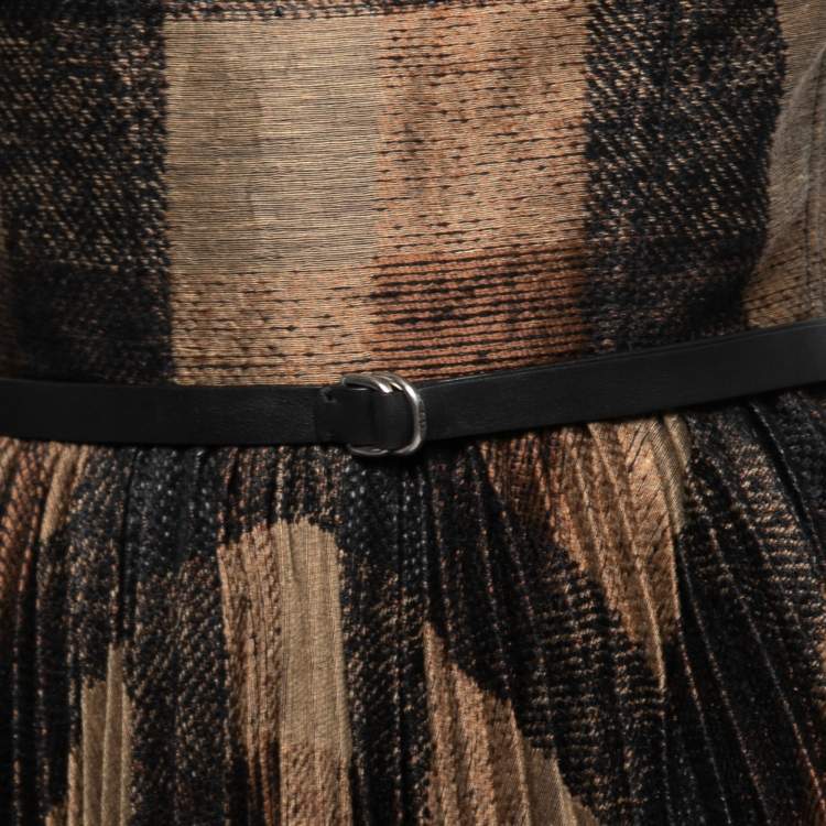 Pre Owned Dior Black and Brown Silk Blend Beaded Strap Pleated A-line Mini Dress S
