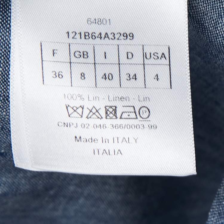 Pre Owned Dior Blue Linen Wide Cut Slit Shirt S