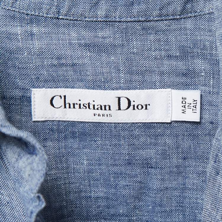 Pre Owned Dior Blue Linen Wide Cut Slit Shirt S