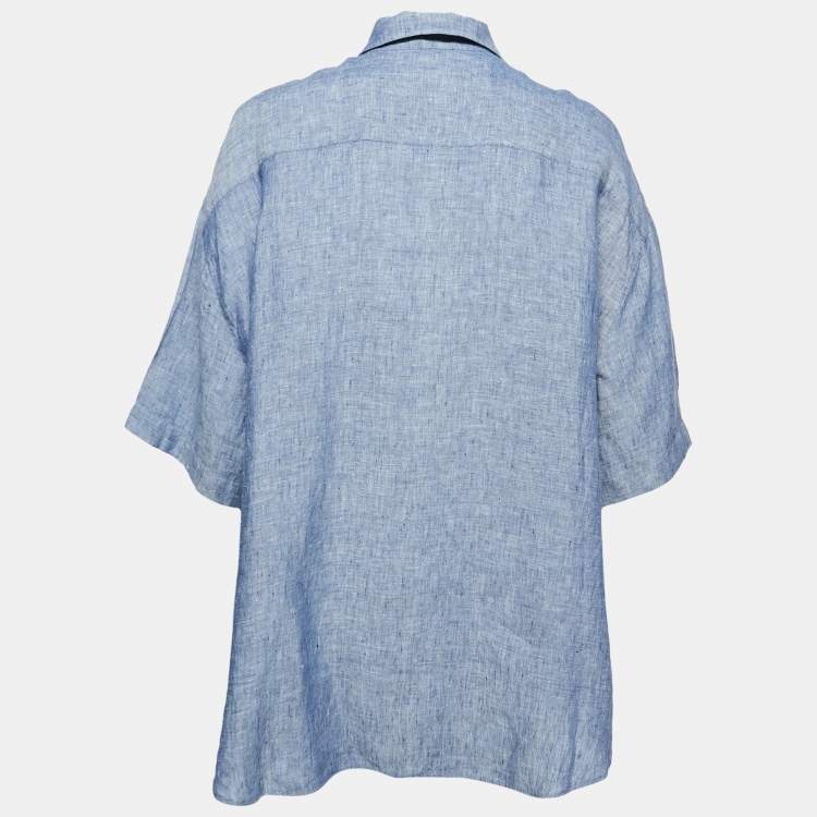 Pre Owned Dior Blue Linen Wide Cut Slit Shirt S