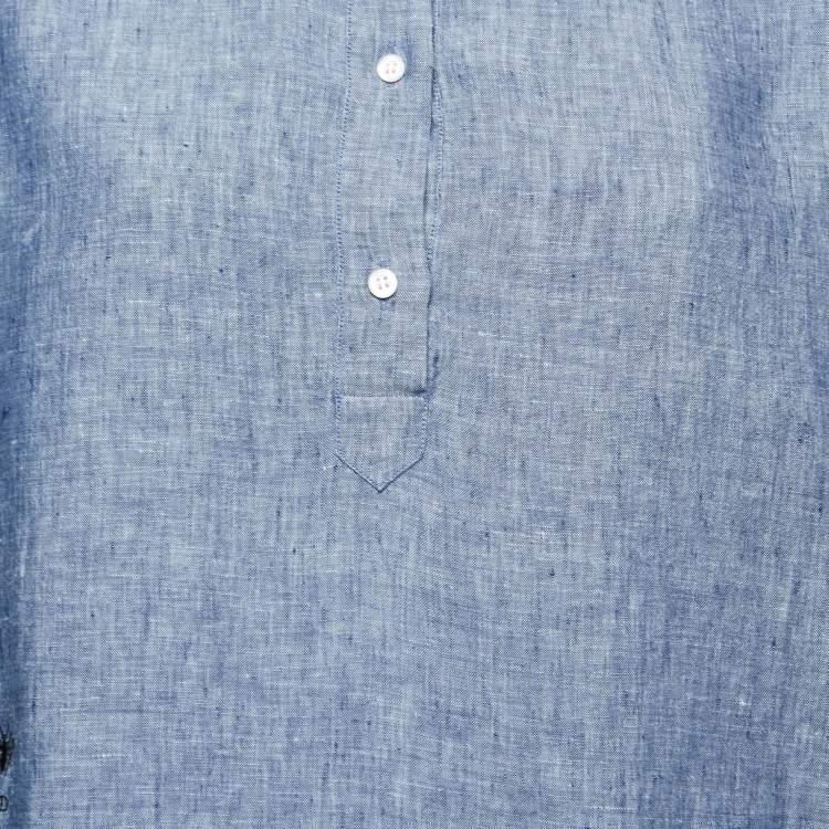 Pre Owned Dior Blue Linen Wide Cut Slit Shirt S