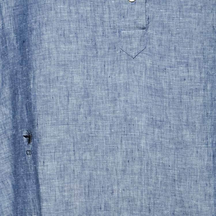 Pre Owned Dior Blue Linen Wide Cut Slit Shirt S