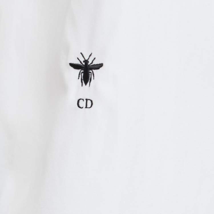 Pre Owned Christian Dior White Cotton Poplin Short Sleeve Shirt S