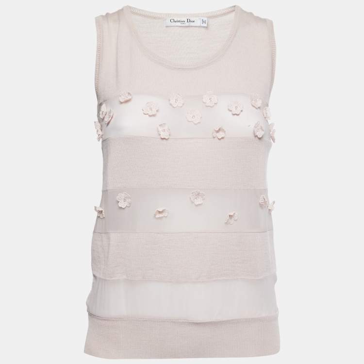 Pre Owned  Dior Dusty Pink Knit Floral Embroidered Sleeveless Top M