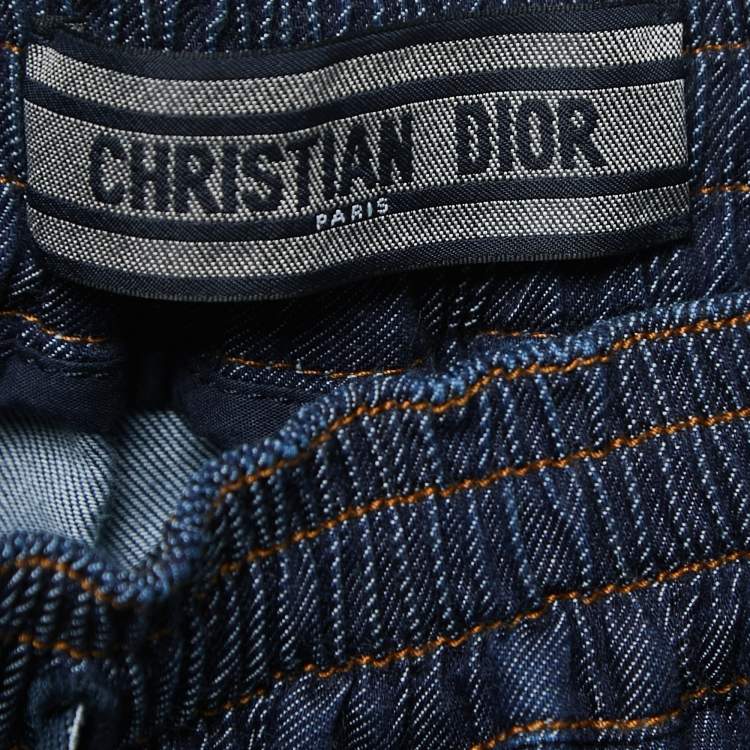 Pre Owned Christian Dior Blue Denim Couture Wide Leg Pants S