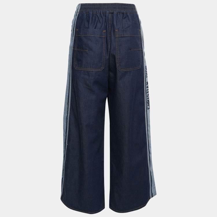 Pre Owned Christian Dior Blue Denim Couture Wide Leg Pants S