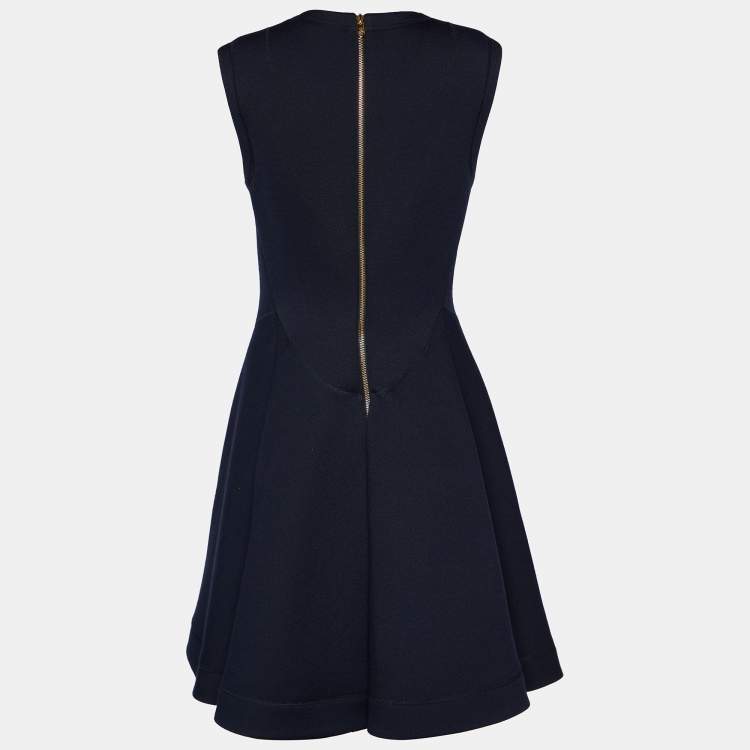 Pre Owned Christian Dior Navy Blue Wool Embellished Detail Sleeveless Midi Dress M