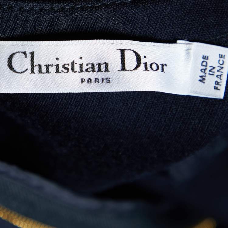 Pre Owned Christian Dior Navy Blue Wool Embellished Detail Sleeveless Midi Dress M