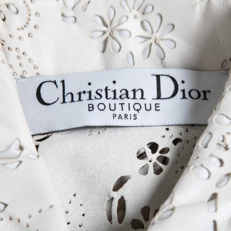 Pre Owned Christian Dior Boutique Vintage White Laser Cut Lambskin Leather Trench Coat M