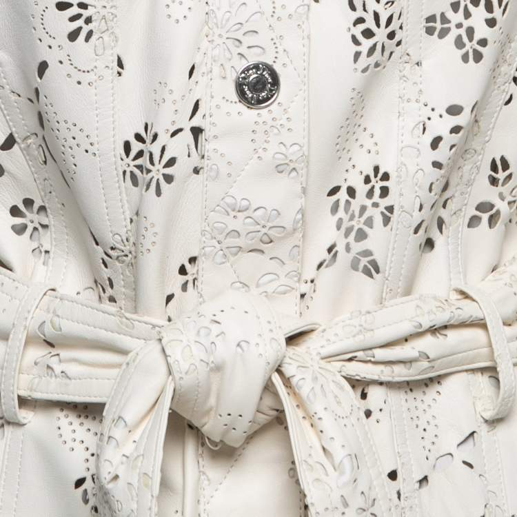 Pre Owned Christian Dior Boutique Vintage White Laser Cut Lambskin Leather Trench Coat M