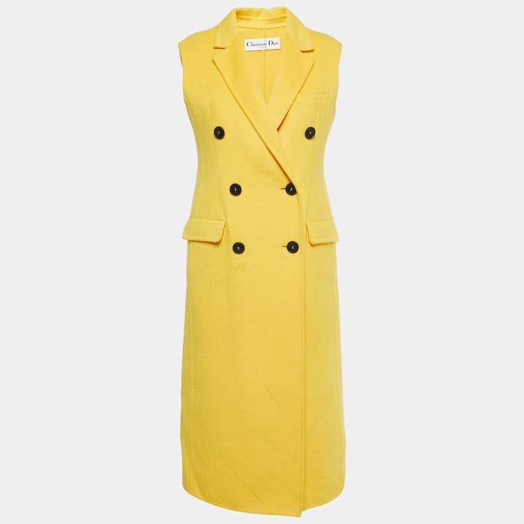 Pre Owned Dior Yellow Wool Blend Double Breasted Sleeveless Oversized Coat S