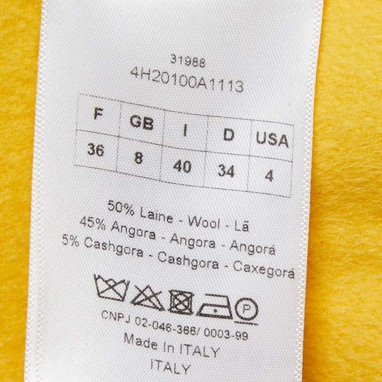Pre Owned Dior Yellow Wool Blend Double Breasted Sleeveless Oversized Coat S