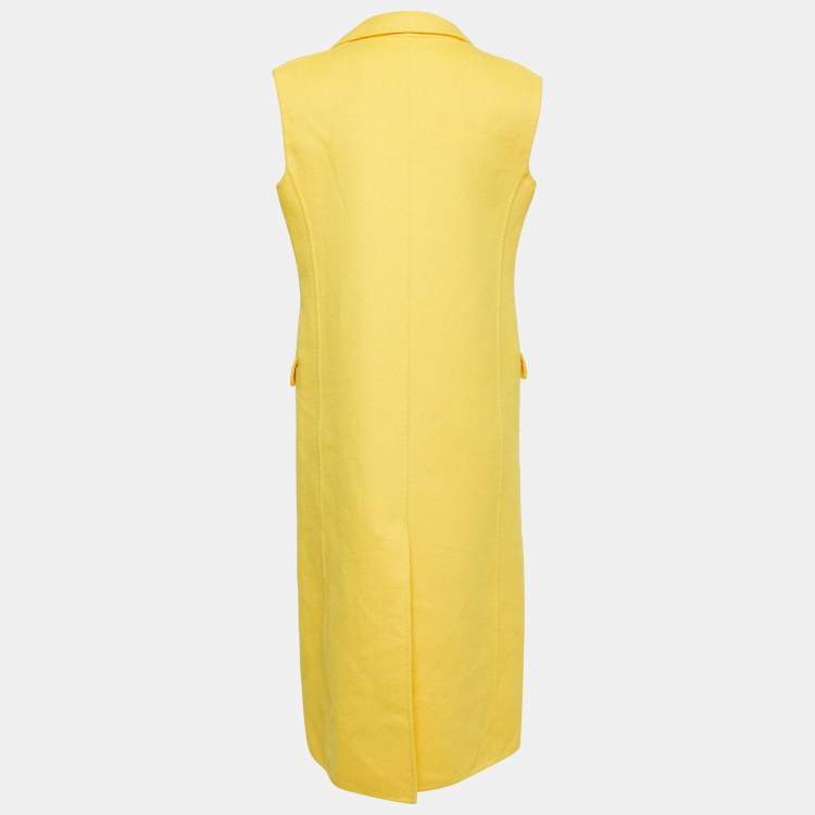 Pre Owned Dior Yellow Wool Blend Double Breasted Sleeveless Oversized Coat S