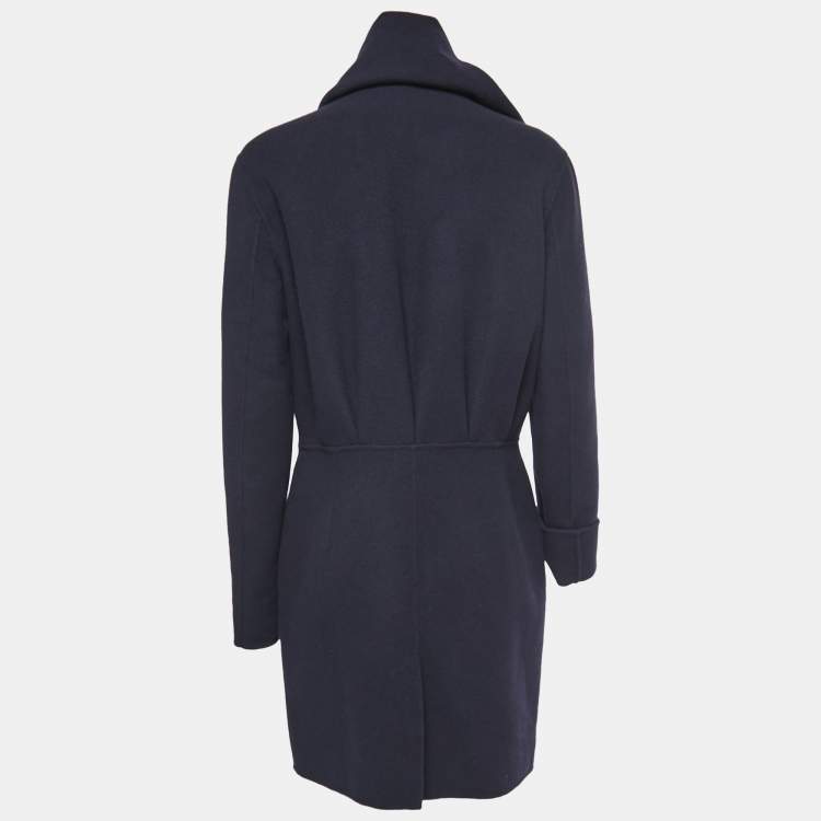 Pre Owned Dior Navy Blue Cashmere Double Breasted Scarf Detail Coat M