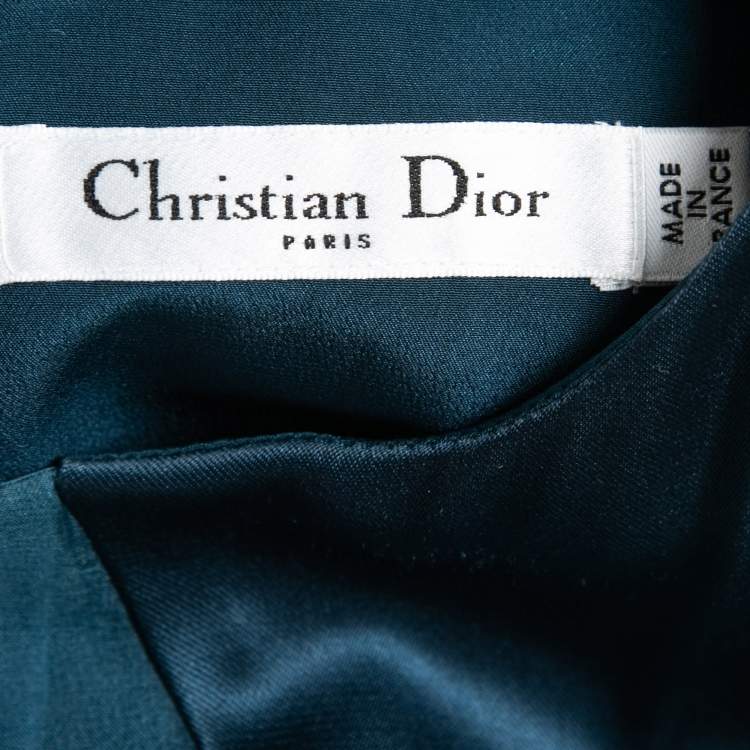 Pre Owned Dior Dark Teal Silk Satin Sleeveless Maxi Dress M 