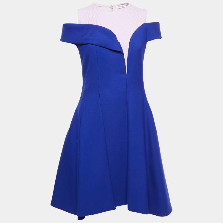 Pre Owned Dior Blue/Purple Wool Sleeveless Layered Short Dress S