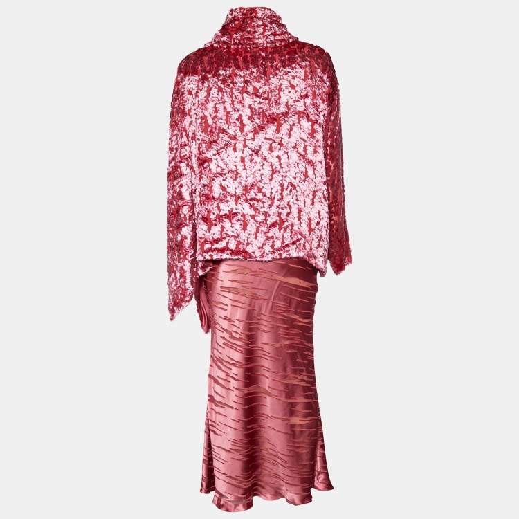 Pre Owned Christian Dior Boutique Pink Flocked Top & Skirt Set M