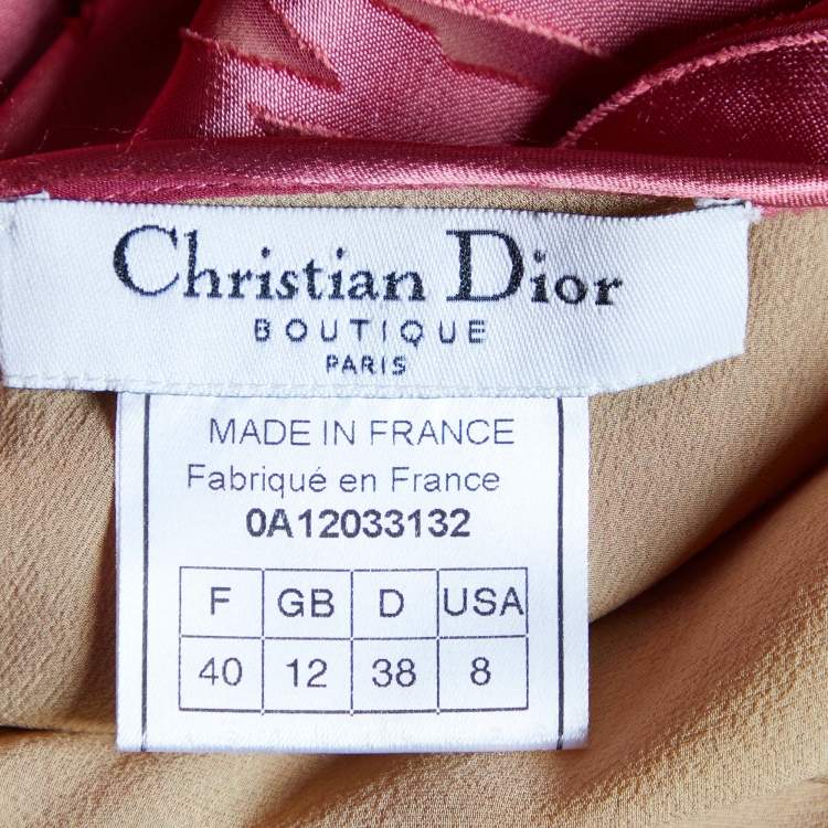 Pre Owned Christian Dior Boutique Pink Flocked Top & Skirt Set M