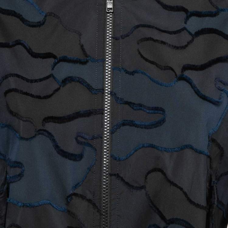 Pre Owned Dior Navy Blue Textured Synthetic Zip Front Bomber Jacket S