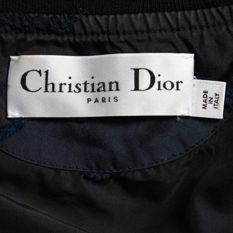 Pre Owned Dior Navy Blue Textured Synthetic Zip Front Bomber Jacket S