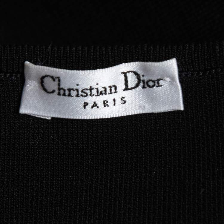 Pre Owned Dior Black Knit Logo Printed Strap Detail Bralette Top M