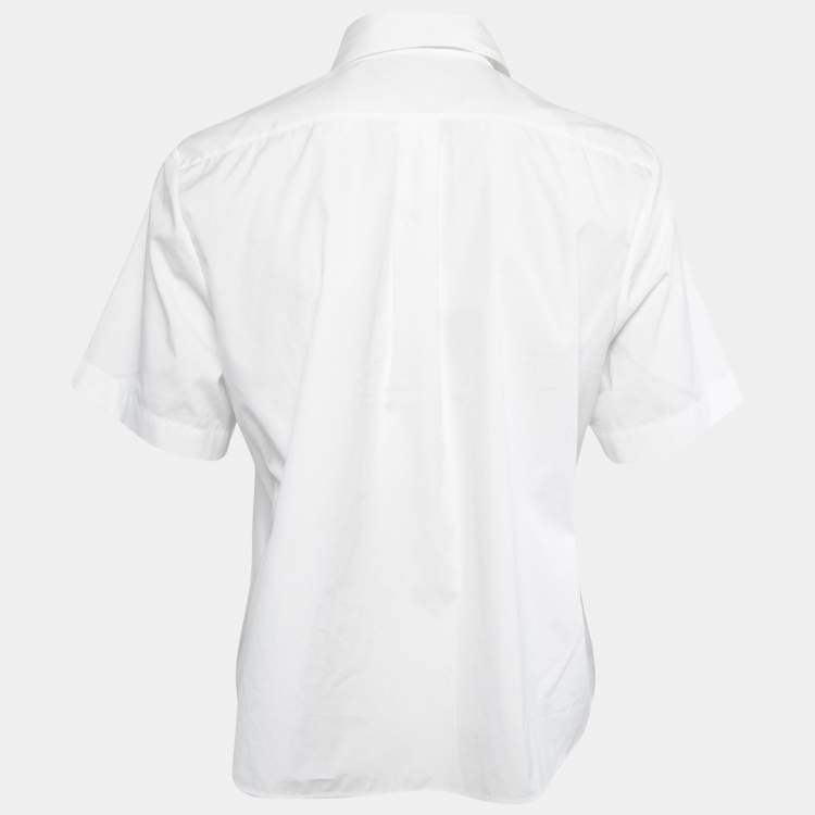 Pre Owned Christian Dior White Cotton Poplin Short Sleeve Shirt M