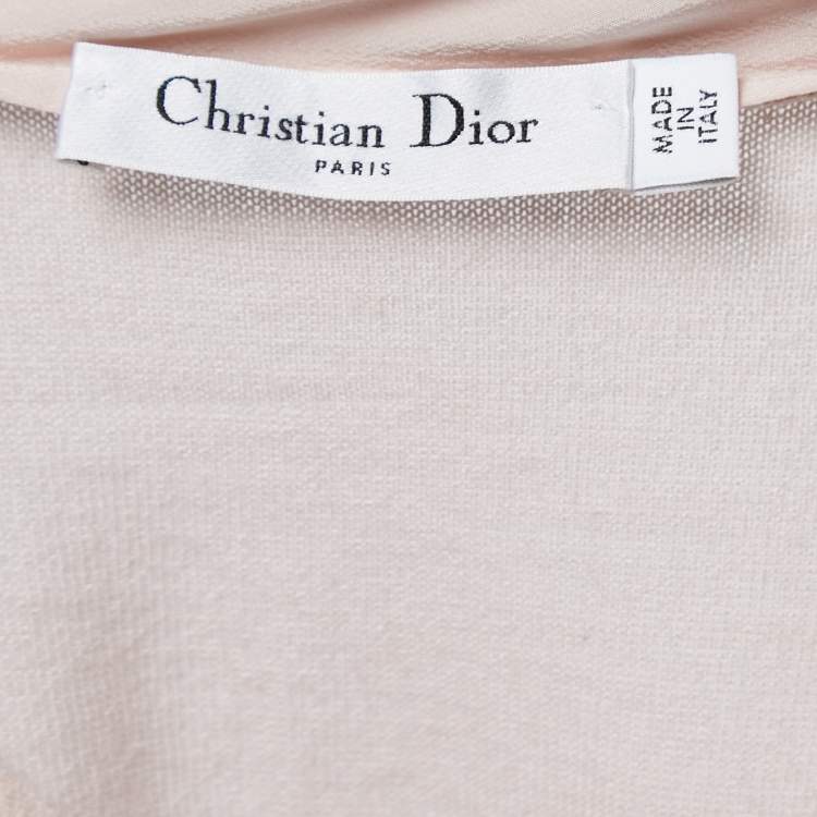 Pre Owned Dior Dusty Pink/Cream Wool & Silk Knit Neck Tie Detail Open Front Cardigan M