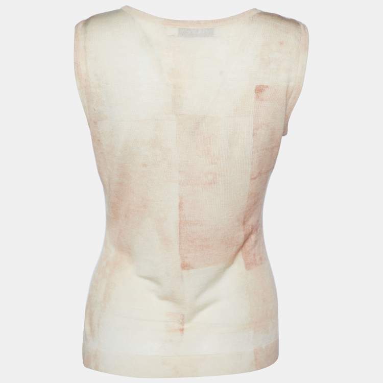 Pre Owned Christian Dior Boutique Beige Printed Wool & Silk Knit Sleeveless Top M