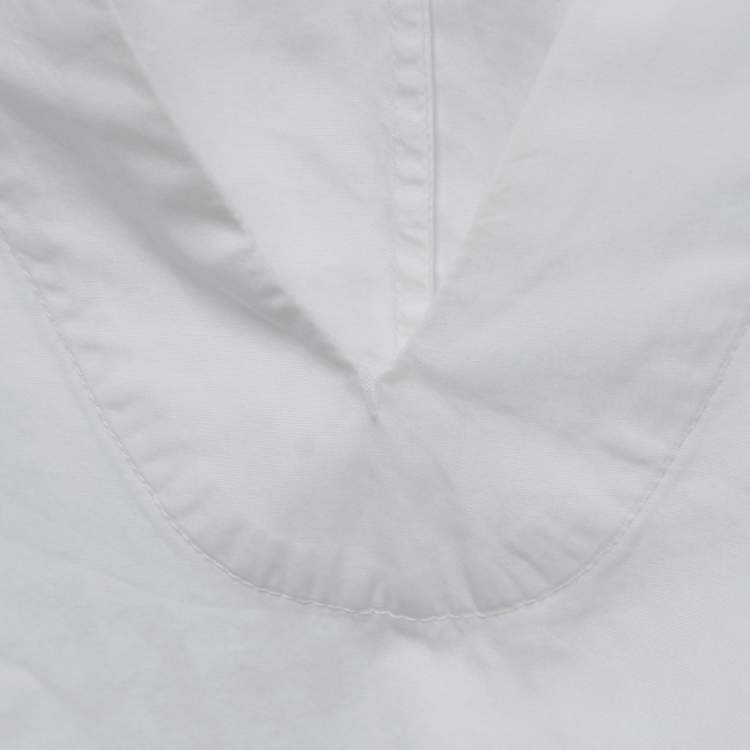 Pre Owned Dior White Cotton and Printed Silk Long Sleeve Tie Detail V-Neck Blouse M