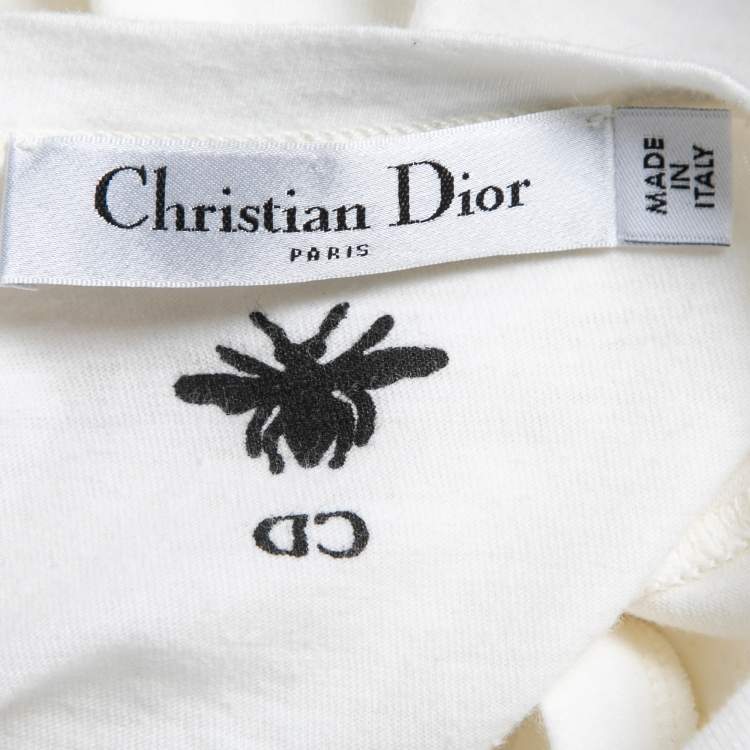 Pre Owned Christian Dior White Logo Embroidered Knit T-Shirt S
