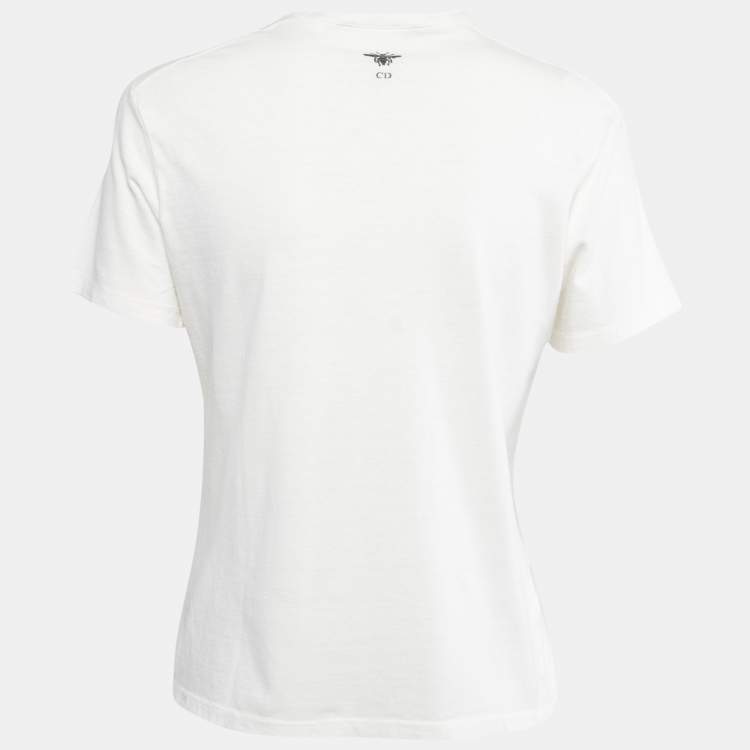 Pre Owned Christian Dior White Logo Embroidered Knit T-Shirt S