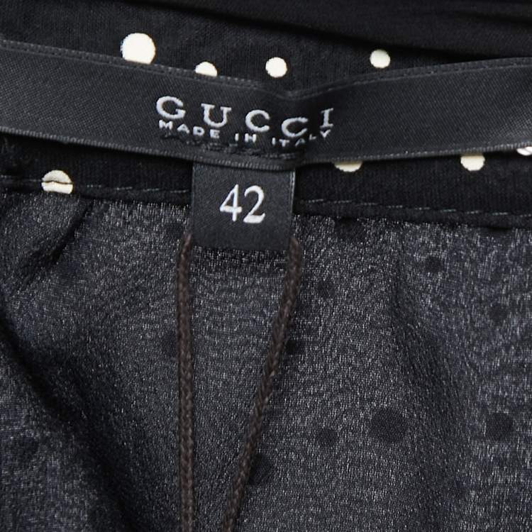 Pre Owned Gucci Black Dotted Silk Chiffon Ruffled Short Dress L