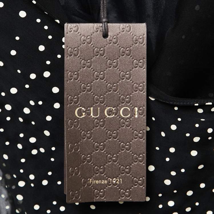 Pre Owned Gucci Black Dotted Silk Chiffon Ruffled Short Dress L