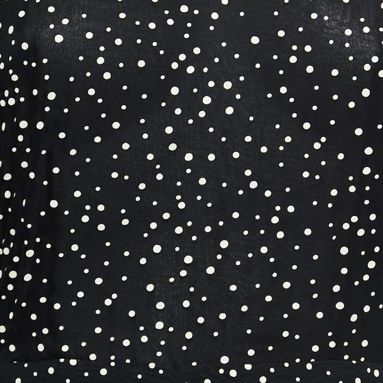 Pre Owned Gucci Black Dotted Silk Chiffon Ruffled Short Dress L