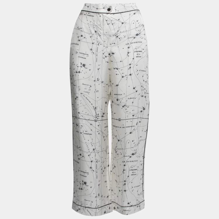 Pre Owned Dior White Chez Moi Zodiac Printed Silk Pajama Pants S