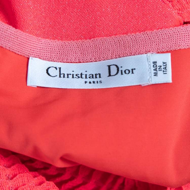 Pre Owned Dior Neon Pink Patterned Knit Strappy Short Dress S