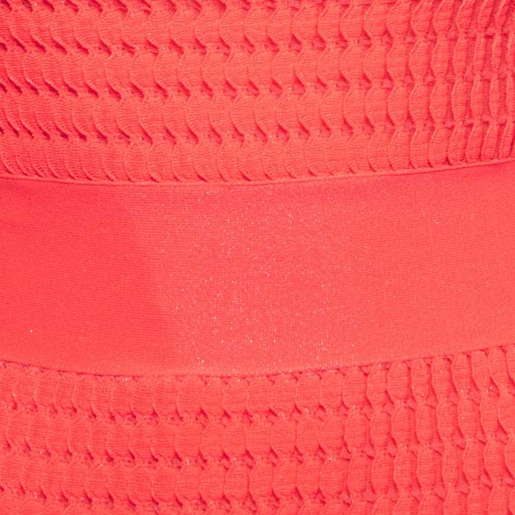 Pre Owned Dior Neon Pink Patterned Knit Strappy Short Dress S