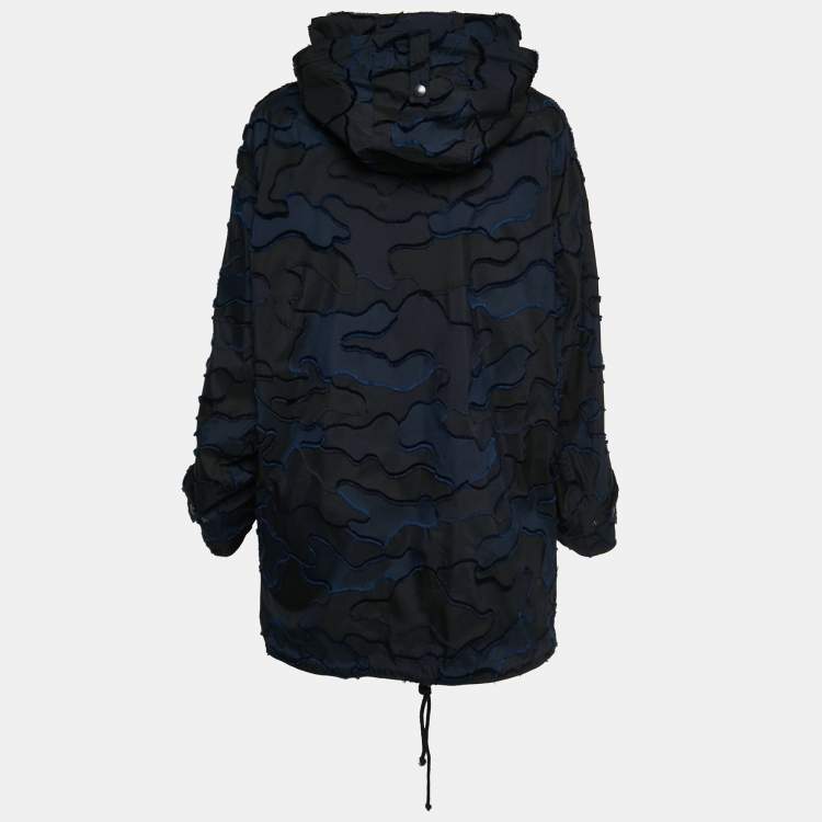 Pre Owned Dior Navy Blue/Black Synthetic Logo Patterned Hooded Jacket XS