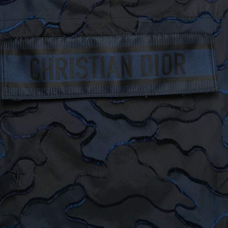 Pre Owned Dior Navy Blue/Black Synthetic Logo Patterned Hooded Jacket XS