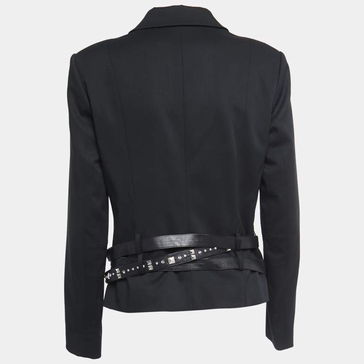 Pre Owned Christian Dior Boutique Black Wool Studded Strap Detail Blazer L
