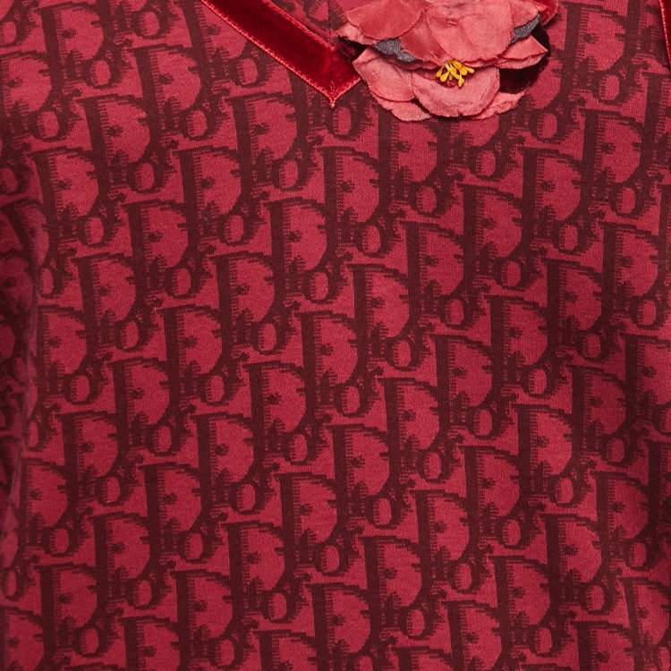 مملوكة مسبقًا Christian Dior Boutique Vintage Red Oblique Printed Cotton Long Sleeve T-Shirt L