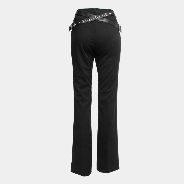 Pre Owned Christian Dior Boutique Vintage Wool Studded Strap Detail Trousers L