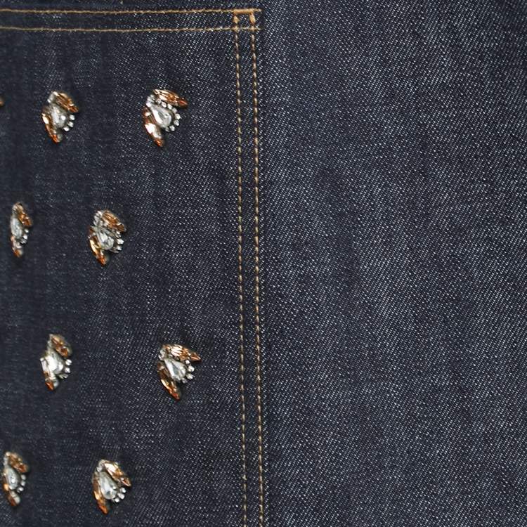 Pre Owned Christian Dior Blue Denim Embellished Sleeveless Short Dress M
