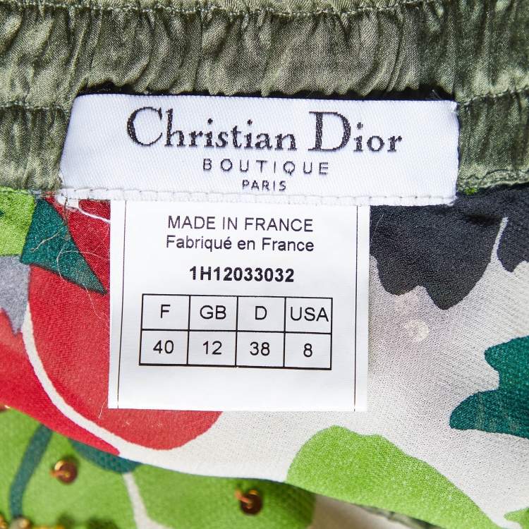 Pre Owned Christian Dior Gold Tulle & Multicolor Floral Printed Silk Lined Maxi Skirt M