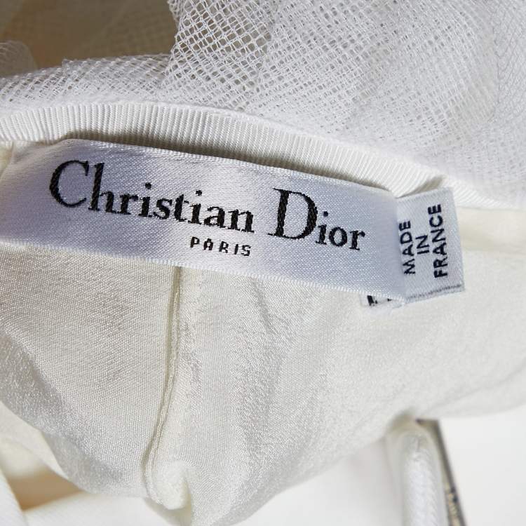 Pre Owned Christian Dior White Silk Bustier Heart Embroidered Bustier Tulle Gown S