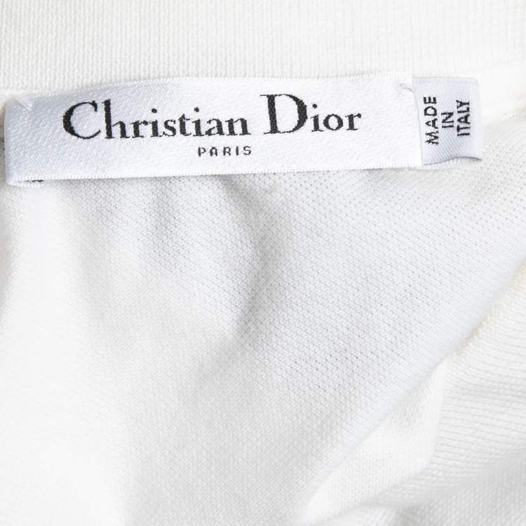 Pre Owned Dior White Logo Print Cotton Half Sleeve Polo T-Shirt S