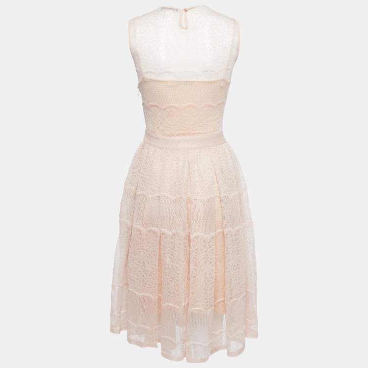 Pre Owned Dior Light Pink Knit Sleeveless Flared Short Dress S