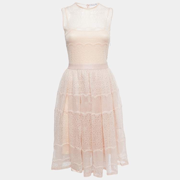 Pre Owned Dior Light Pink Knit Sleeveless Flared Short Dress S
