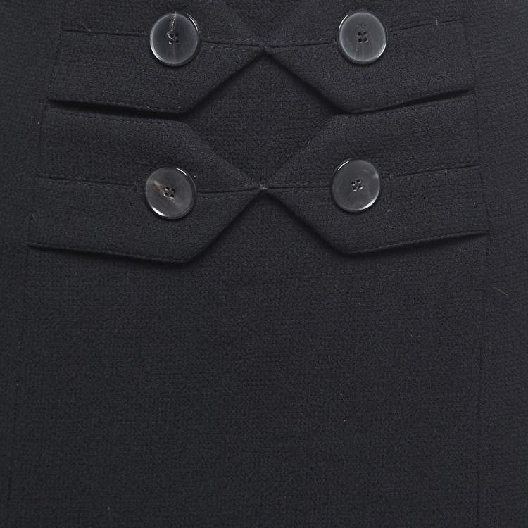 Pre Owned Christian Dior Black Wool Button Embellished Pencil Skirt S